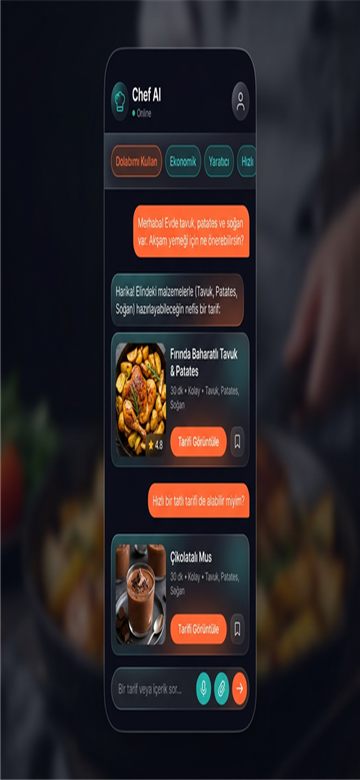 Chef-IM AI tarif öneri ekranı